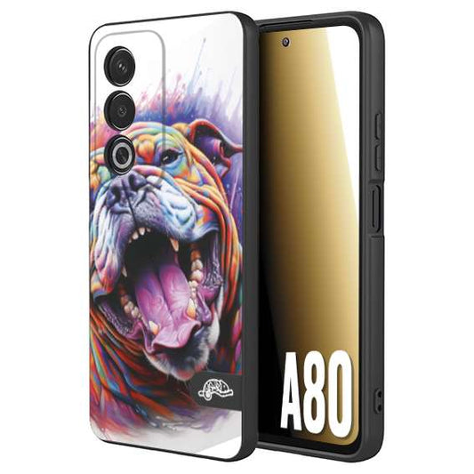 CUSTOMIZZA - Custodia cover nera morbida in tpu compatibile per Oppo A80 animali color bulldog cane dog colori vibranti disegnato schizzo