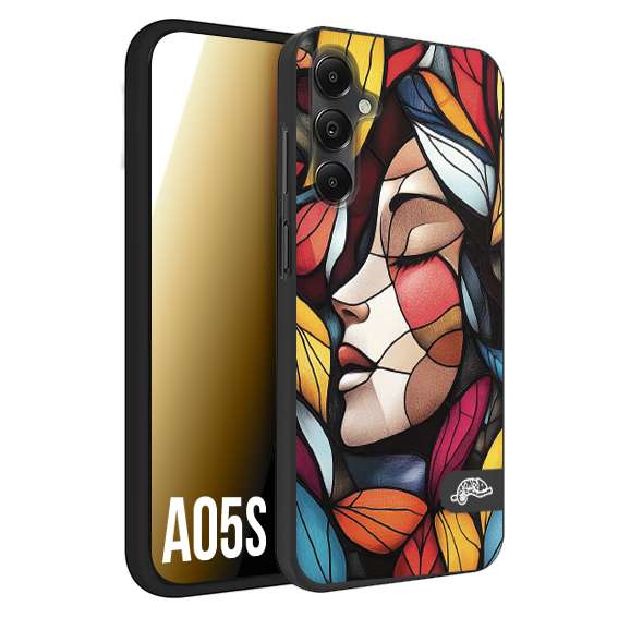 CUSTOMIZZA - Custodia cover nera morbida in tpu compatibile per Samsung A05S Vetrata artistica volto di donna profilo fogliare mosaico di vetro colorato