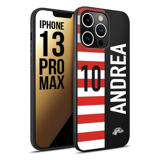 CUSTOMIZZA - Custodia cover nera morbida in tpu compatibile per iPhone 13 PRO MAX personalizzata calcio football nome e numero calciatori bianco rossa