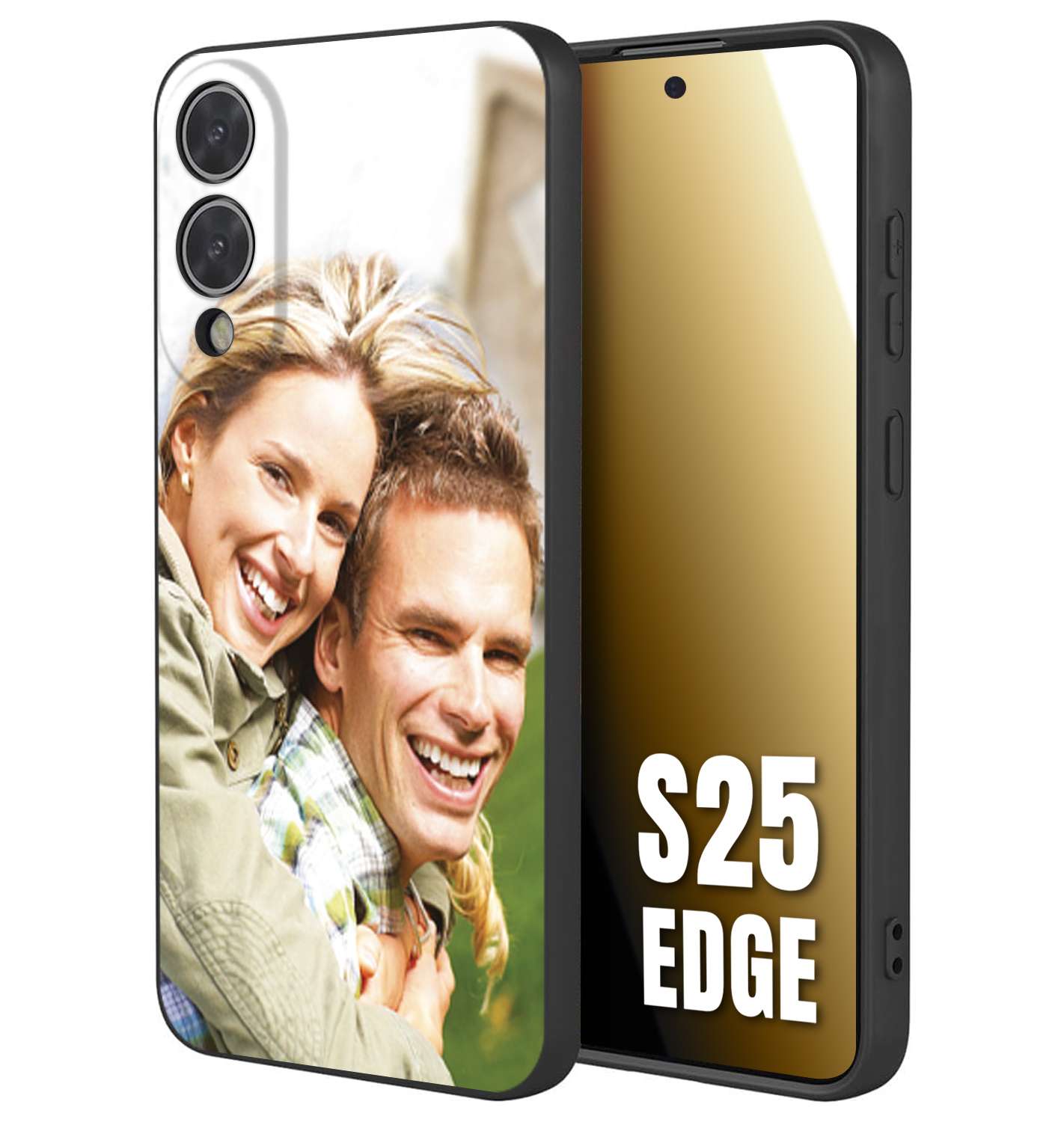 CUSTOMIZZA - Custodia cover nera morbida in tpu compatibile per Samsung S25 EDGE personalizzata con foto immagine scritta a piacere