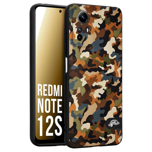 CUSTOMIZZA - Custodia cover nera morbida in tpu compatibile per Xiaomi Redmi Note 12S camouflage mimetico militare moderno blu marrone beige