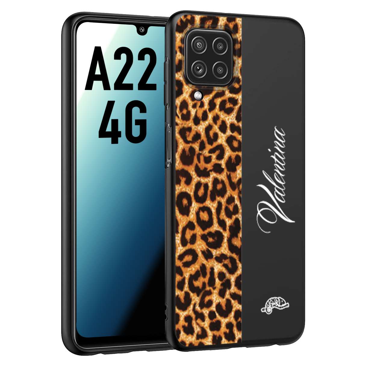 CUSTOMIZZA - Custodia cover nera morbida in tpu compatibile per Samsung A22 4G custom nome scritta leopardato maculato donna marrone leopard