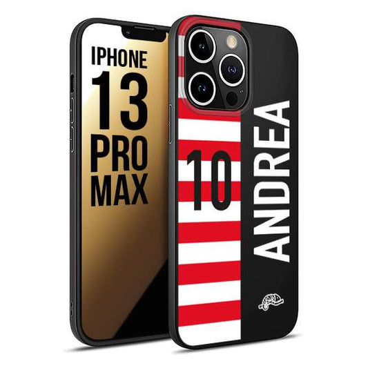 CUSTOMIZZA - Custodia cover nera morbida in tpu compatibile per iPhone 13 PRO MAX personalizzata calcio football nome e numero calciatori bianco rossa