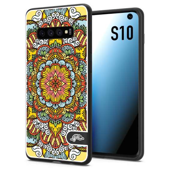 CUSTOMIZZA - Custodia cover nera morbida in tpu compatibile per Samsung S10 mandala colorato fiore nuvole arancione