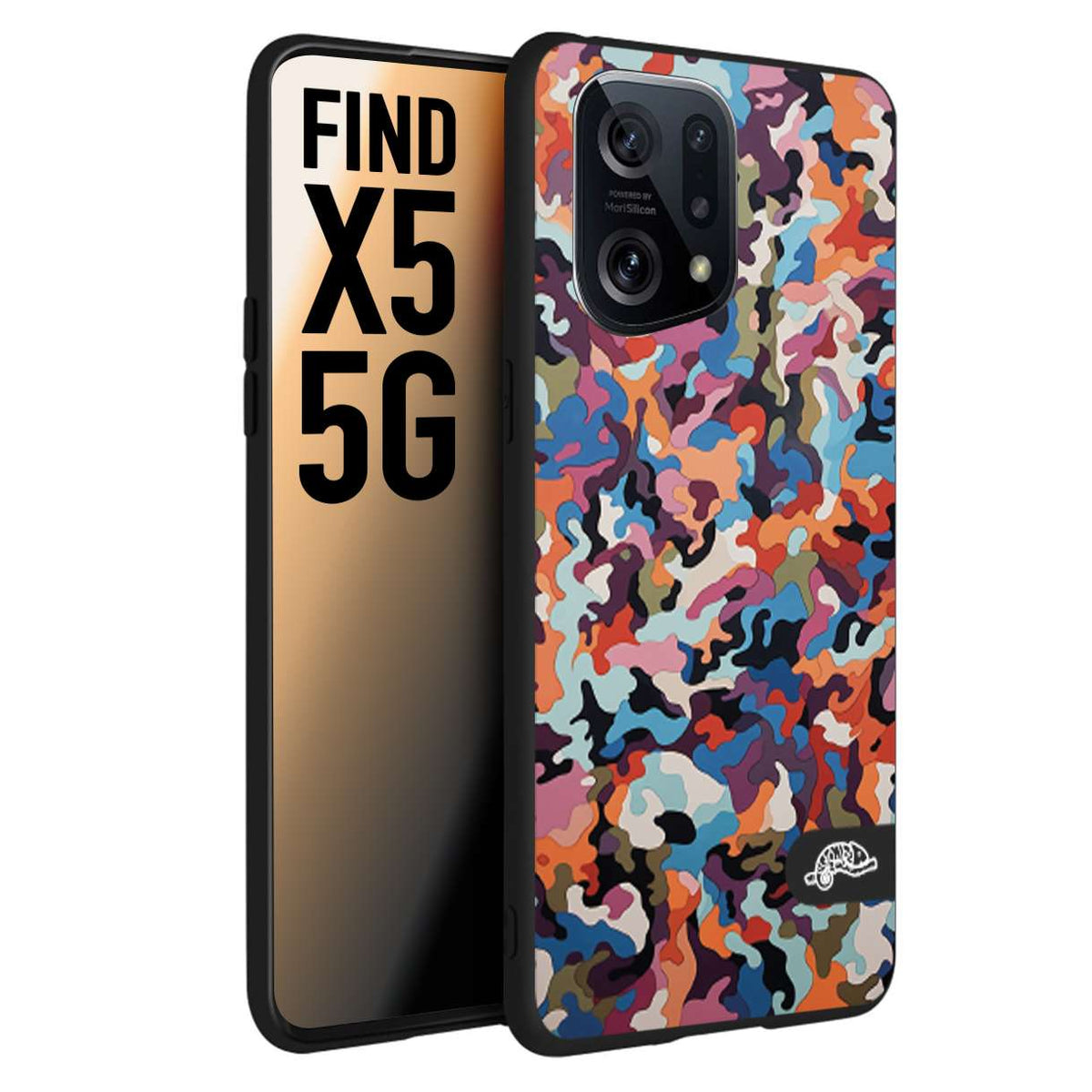 CUSTOMIZZA - Custodia cover nera morbida in tpu compatibile per Oppo Find X5 camouflage mimetico militare moderno blu arancio rosa