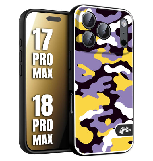 CUSTOMIZZA - Custodia cover nera morbida in tpu compatibile per iPhone 17 PRO MAX - 18 PRO MAX camouflage mimetico militare viola lilla giallo