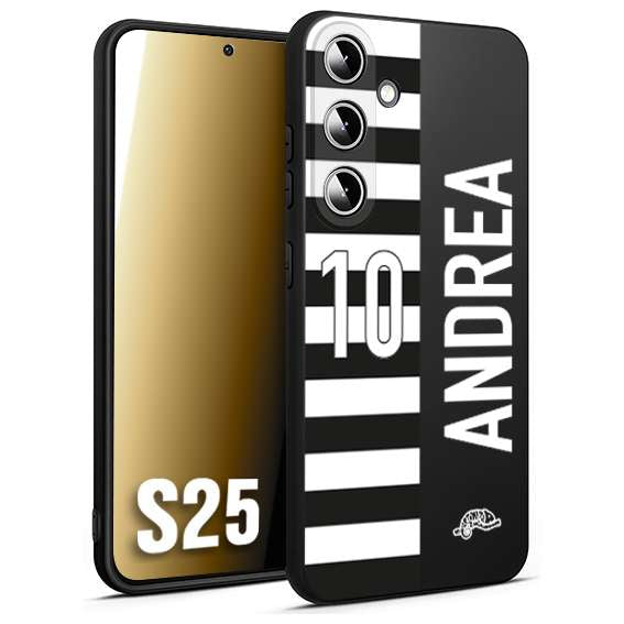 CUSTOMIZZA - Custodia cover nera morbida in tpu compatibile per Samsung S25 personalizzata calcio football nome e numero calciatori bianconera