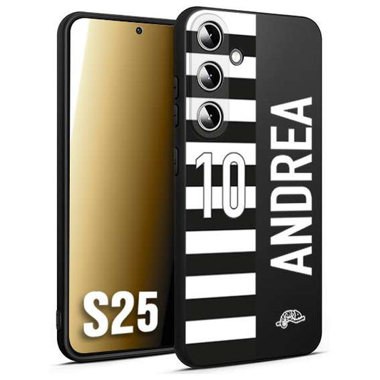 CUSTOMIZZA - Custodia cover nera morbida in tpu compatibile per Samsung S25 personalizzata calcio football nome e numero calciatori bianconera