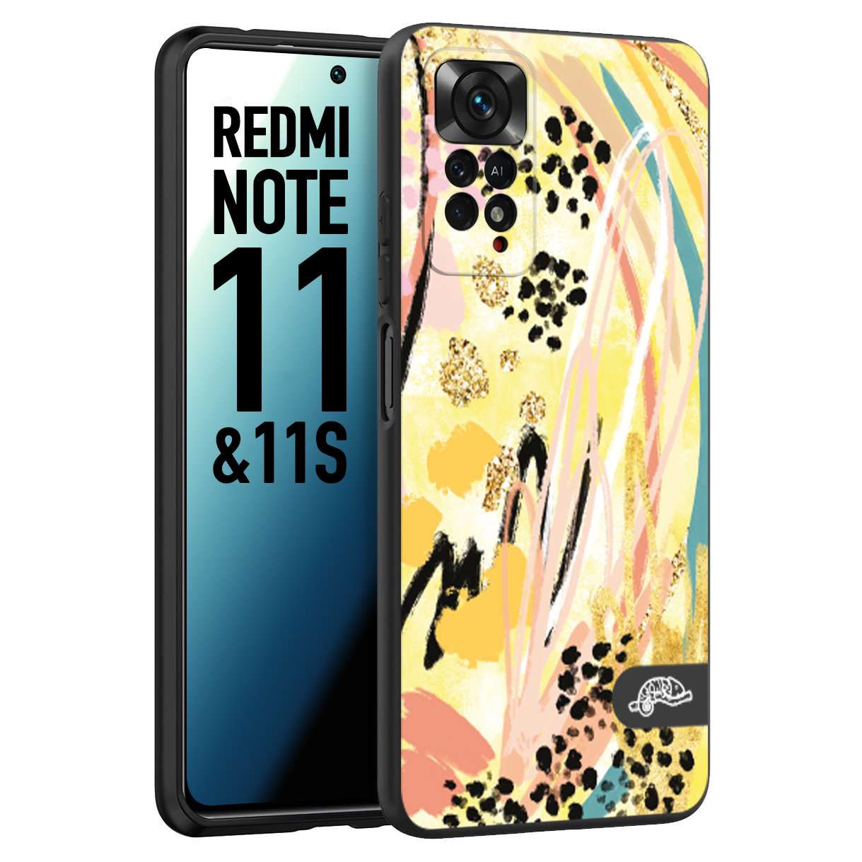 CUSTOMIZZA - Custodia cover nera morbida in tpu compatibile per Xiaomi Redmi Note 11 -  Note 11S astratti donna flower fantasia estate gialla rosa leopardata