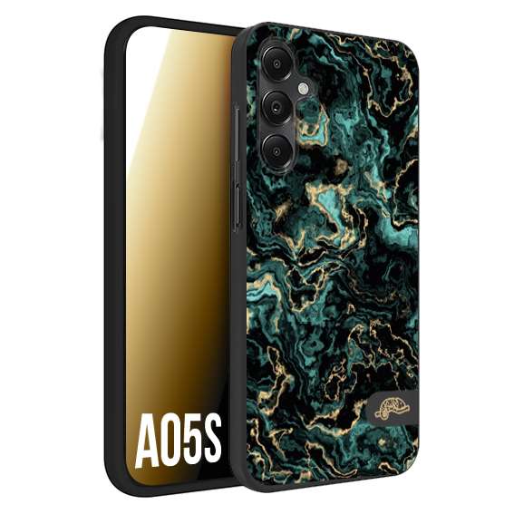 CUSTOMIZZA - Custodia cover nera morbida in tpu compatibile per Samsung A05S effetto marmo marble verde green venature dorato pietra