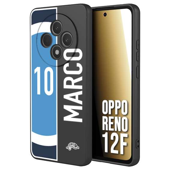 CUSTOMIZZA - Custodia cover nera morbida in tpu compatibile per Oppo Reno 12F personalizzata calcio football nome e numero calciatori biancoazzurri bianco celesti