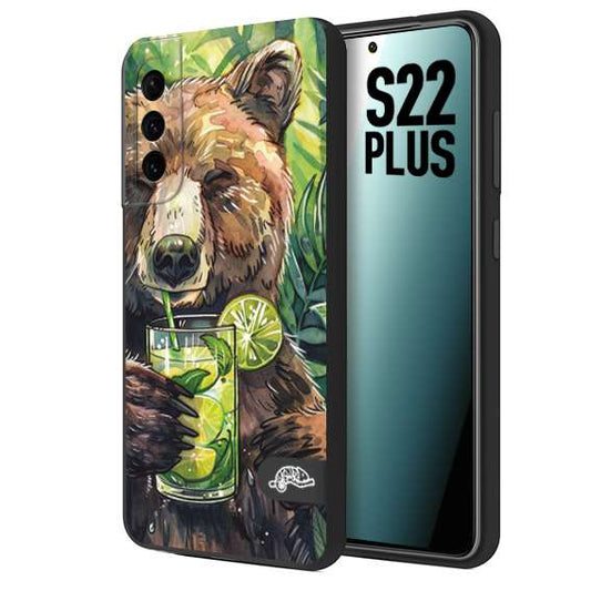 CUSTOMIZZA - Custodia cover nera morbida in tpu compatibile per Samsung S22 PLUS estate disegnata cocktails animali simpatici orso bear negroni