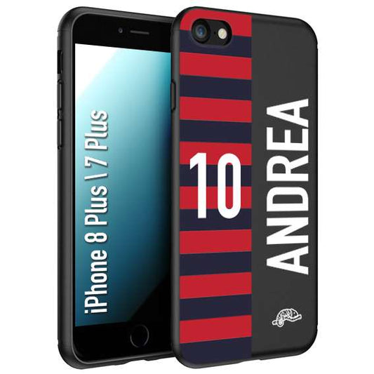 CUSTOMIZZA - Custodia cover nera morbida in tpu compatibile per iPhone 7 Plus - 8 plus personalizzata calcio football nome e numero calciatori rossoblu