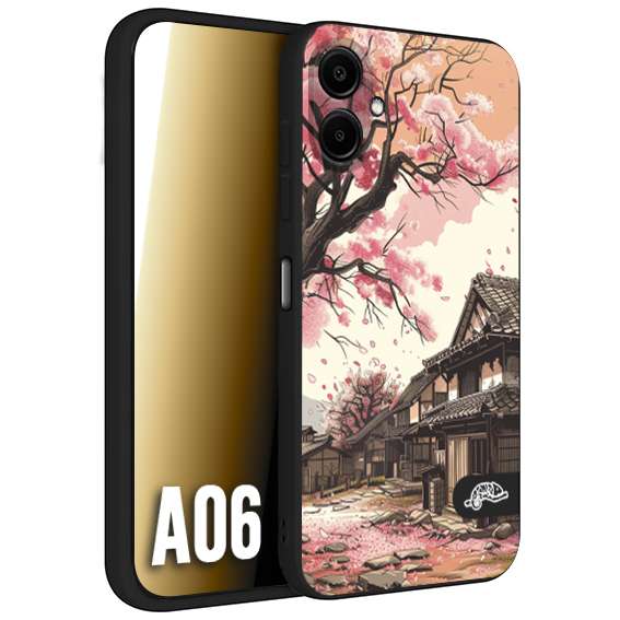 CUSTOMIZZA - Custodia cover nera morbida in tpu compatibile per Samsung A06 casa giapponese rosa ciliegio in fiore disegnata tattoo