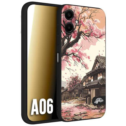 CUSTOMIZZA - Custodia cover nera morbida in tpu compatibile per Samsung A06 casa giapponese rosa ciliegio in fiore disegnata tattoo