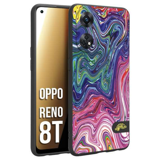 CUSTOMIZZA - Custodia cover nera morbida in tpu compatibile per Oppo Reno 8T colorata fantasia vortice marmo arcobaleno rosa blu fucsia
