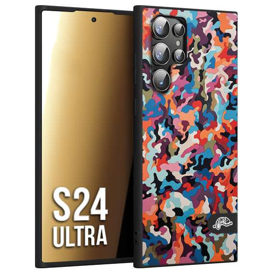 CUSTOMIZZA - Custodia cover nera morbida in tpu compatibile per Samsung S24 ULTRA camouflage mimetico militare moderno blu arancio rosa