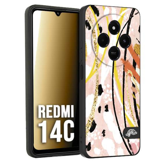 CUSTOMIZZA - Custodia cover nera morbida in tpu compatibile per Xiaomi Redmi 14C fiori astratti donna zebrato leopardato fantasia dorata gialla rosa colorata