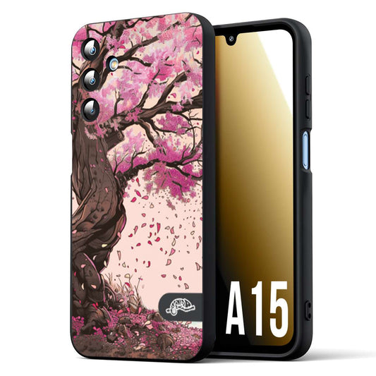 CUSTOMIZZA - Custodia cover nera morbida in tpu compatibile per Samsung A15 5G giapponese colori morbidi fiori di ciliegio rosa disegnata