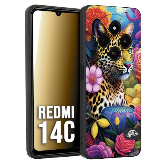 CUSTOMIZZA - Custodia cover nera morbida in tpu compatibile per Xiaomi Redmi 14C astratti donna flower fantasia leopardo ghepardo animali colorati