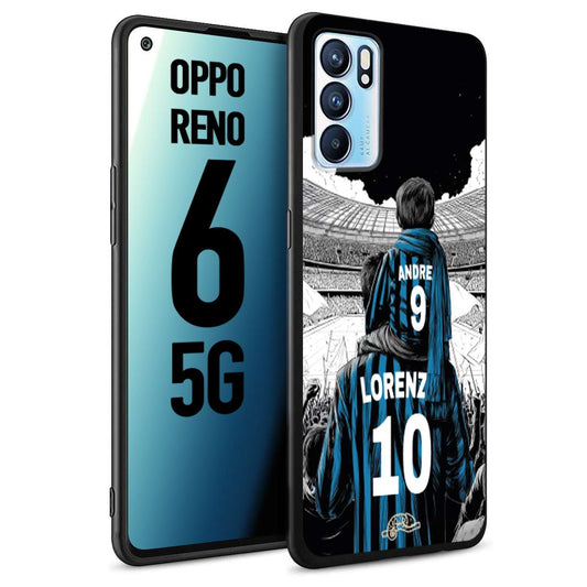 CUSTOMIZZA - Custodia cover nera morbida in tpu compatibile per Oppo Reno 6 5G personalizzata calcio football padre e figlio calciatori nerazzurra