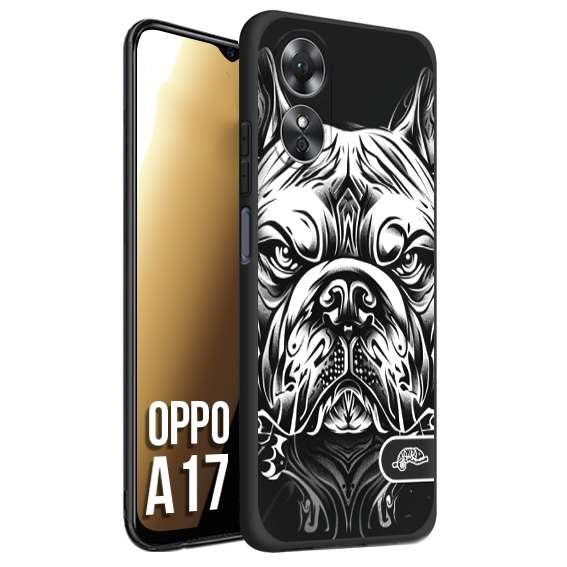 CUSTOMIZZA - Custodia cover nera morbida in tpu compatibile per Oppo A17 bulldog bianco a rilievo disegnato tattoo tatuaggio