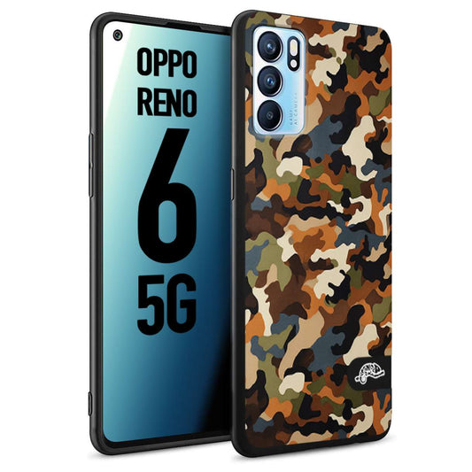 CUSTOMIZZA - Custodia cover nera morbida in tpu compatibile per Oppo Reno 6 5G camouflage mimetico militare moderno blu marrone beige