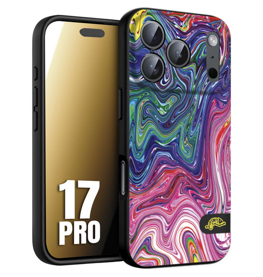 CUSTOMIZZA - Custodia cover nera morbida in tpu compatibile per iPhone 17 PRO colorata fantasia vortice marmo arcobaleno rosa blu fucsia
