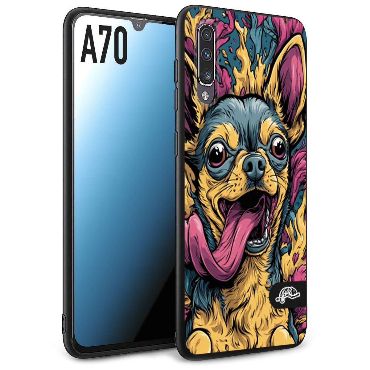 CUSTOMIZZA - Custodia cover nera morbida in tpu compatibile per Samsung A70 Chihuahua illustrazione cane pop art cane street art cartone animato