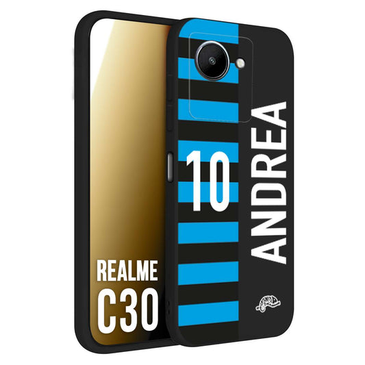 CUSTOMIZZA - Custodia cover nera morbida in tpu compatibile per Oppo Realme C30 personalizzata calcio football nome e numero calciatori nerazzurra