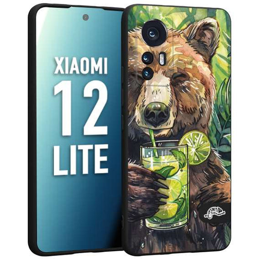 CUSTOMIZZA - Custodia cover nera morbida in tpu compatibile per Xiaomi 12 LITE estate disegnata cocktails animali simpatici orso bear negroni