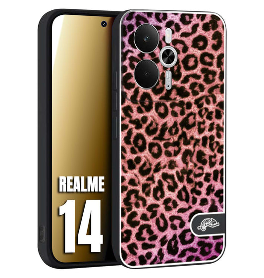 CUSTOMIZZA - Custodia cover nera morbida in tpu compatibile per Realme 14 5G leopardato maculato donna rosa leopard
