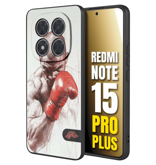 CUSTOMIZZA - Custodia cover nera morbida in tpu compatibile per Xiaomi Redmi Note 15 PRO PLUS pugilato pugili disegno tattoo guantoni box sport primo piano