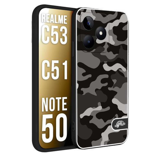 CUSTOMIZZA - Custodia cover nera morbida in tpu compatibile per Oppo Realme C53 - C51 - NOTE 50 camouflage mimetico militare nero black grigio