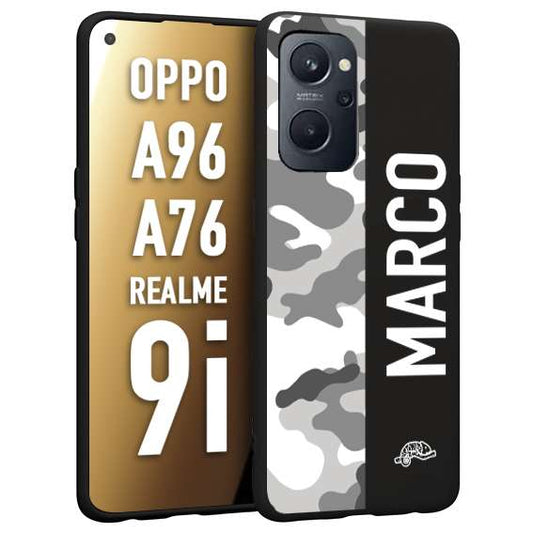 CUSTOMIZZA - Custodia cover nera morbida in tpu compatibile per Oppo Realme 9i - A96 - A76 camouflage mimetico militare personalizzata nome bianco