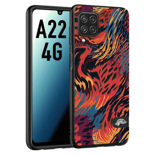 CUSTOMIZZA - Custodia cover nera morbida in tpu compatibile per Samsung A22 4G leopardato maculato tigrato colorata fiamme rossa blu arancione