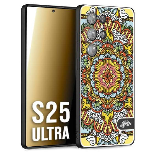 CUSTOMIZZA - Custodia cover nera morbida in tpu compatibile per Samsung S25 ULTRA mandala colorato fiore nuvole arancione