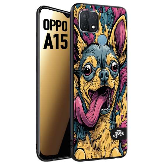 CUSTOMIZZA - Custodia cover nera morbida in tpu compatibile per Oppo A15 Chihuahua illustrazione cane pop art cane street art cartone animato