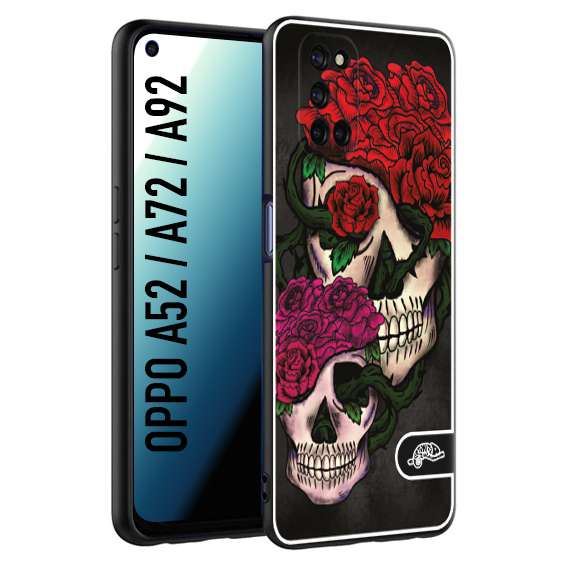 CUSTOMIZZA - Custodia cover nera morbida in tpu compatibile per Oppo A52 - A72 - A92 teschi e rose rosse fucsia skull and roses