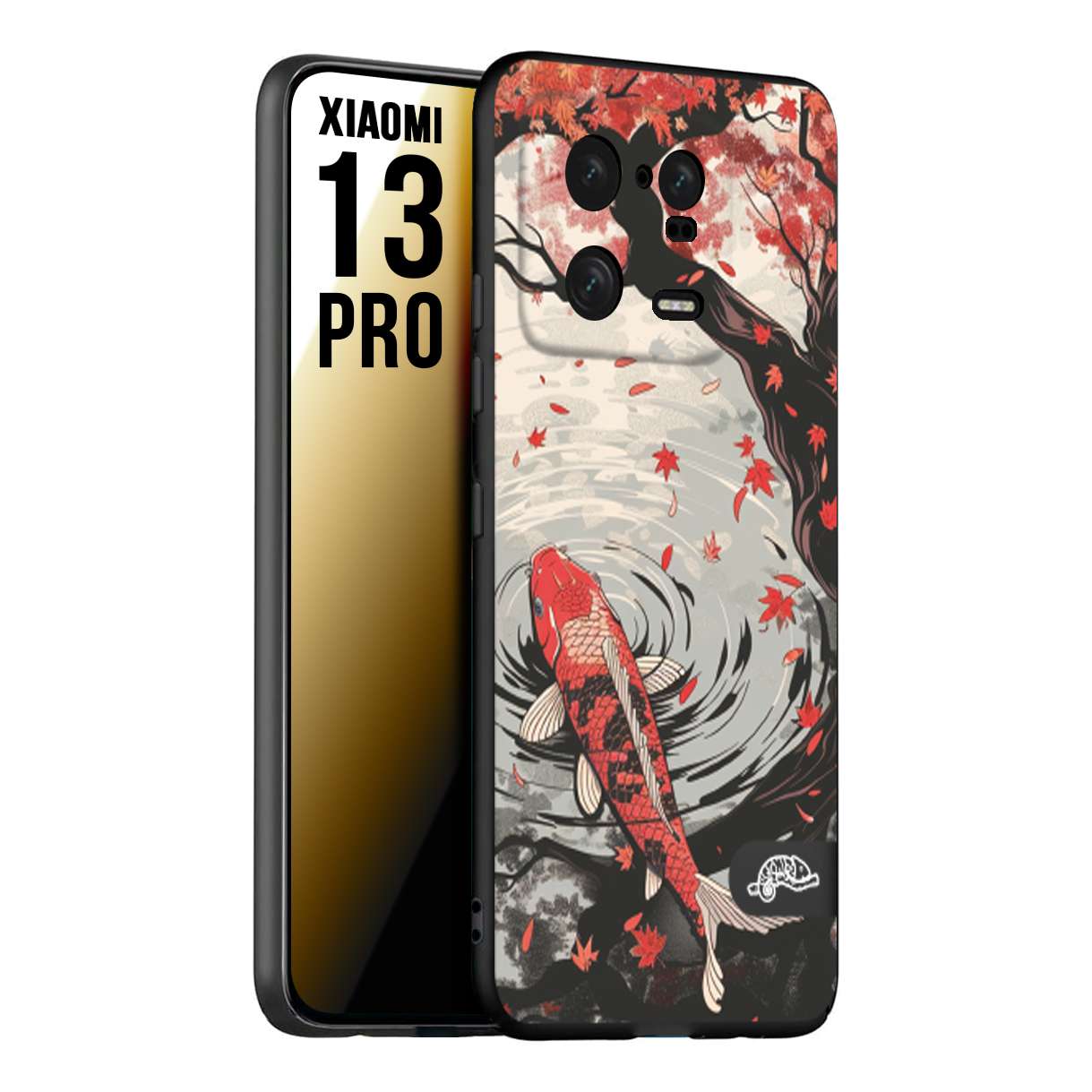 CUSTOMIZZA - Custodia cover nera morbida in tpu compatibile per Xiaomi 13 PRO giapponese lago carpa koi rossa con foglie d'acero rosso disegnata tattoo