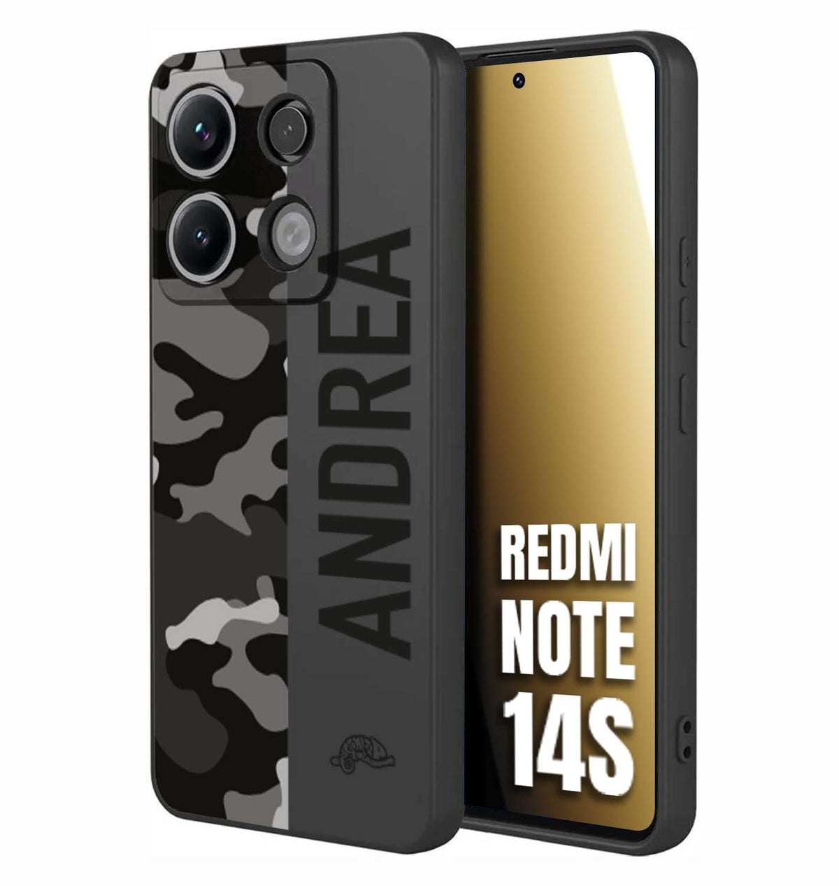 CUSTOMIZZA - Custodia cover nera morbida in tpu compatibile per Xiaomi Redmi Note 14S camouflage mimetico militare personalizzata nome