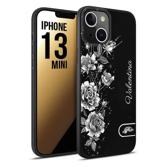 CUSTOMIZZA - Custodia cover nera morbida in tpu compatibile per iPhone 13 MINI a rilievo soft touch personalizzata nome rose fiori donna