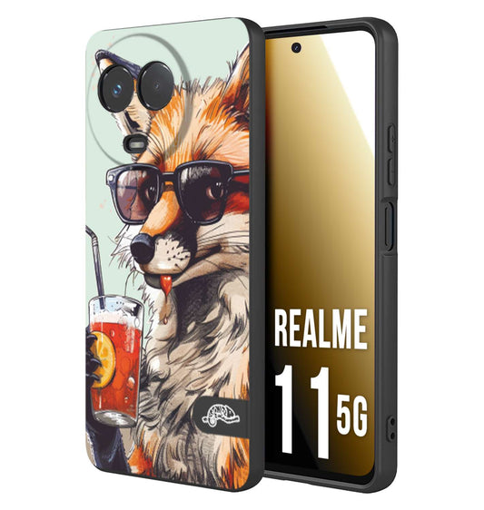 CUSTOMIZZA - Custodia cover nera morbida in tpu compatibile per Oppo Realme 11 5G estate disegnata cocktails animali simpatici fox volpe negroni