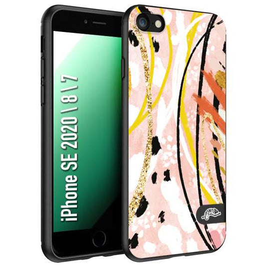 CUSTOMIZZA - Custodia cover nera morbida in tpu compatibile per iPhone 7 - 8 - SE 2020 / 2022 fiori astratti donna zebrato leopardato fantasia dorata gialla rosa colorata