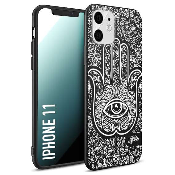 CUSTOMIZZA - Custodia cover nera morbida in tpu compatibile per iPhone 11 mano di fatima effetto rilievo mandala donna