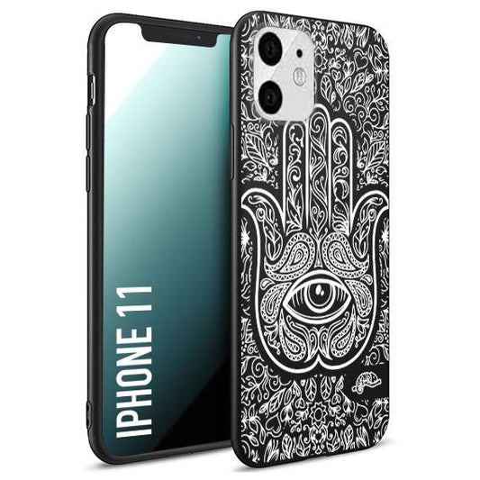 CUSTOMIZZA - Custodia cover nera morbida in tpu compatibile per iPhone 11 mano di fatima effetto rilievo mandala donna