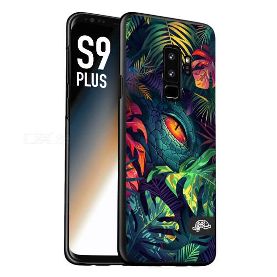 CUSTOMIZZA - Custodia cover nera morbida in tpu compatibile per Samsung S9 PLUS animali color giungla tropicale occhio di coccodrillo alligatore disegnato