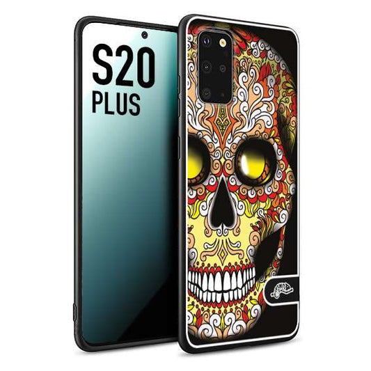 CUSTOMIZZA - Custodia cover nera morbida in tpu compatibile per Samsung S20 PLUS teschio messicano Mexican skull giallo rosso arancio