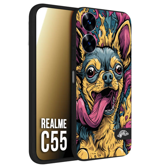 CUSTOMIZZA - Custodia cover nera morbida in tpu compatibile per Realme C55 Chihuahua illustrazione cane pop art cane street art cartone animato