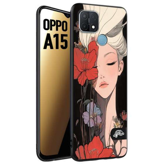 CUSTOMIZZA - Custodia cover nera morbida in tpu compatibile per Oppo A15 woman flower Fantasia Floreale Design Donna e Fiori, Retro Artistico